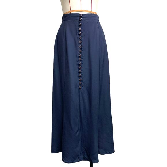 Vintage Stage Womens Blue Button Front Flowy High Waist Skirt - Picture 1 of 6